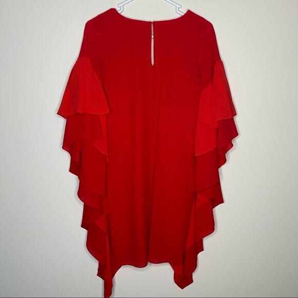 Badgley Mischka Dress Everly Ruffle Sleeve Party Red Polyester Womens Size XS - Picture 2 of 6